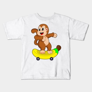 Monkey Banana Skater Skateboard Kids T-Shirt